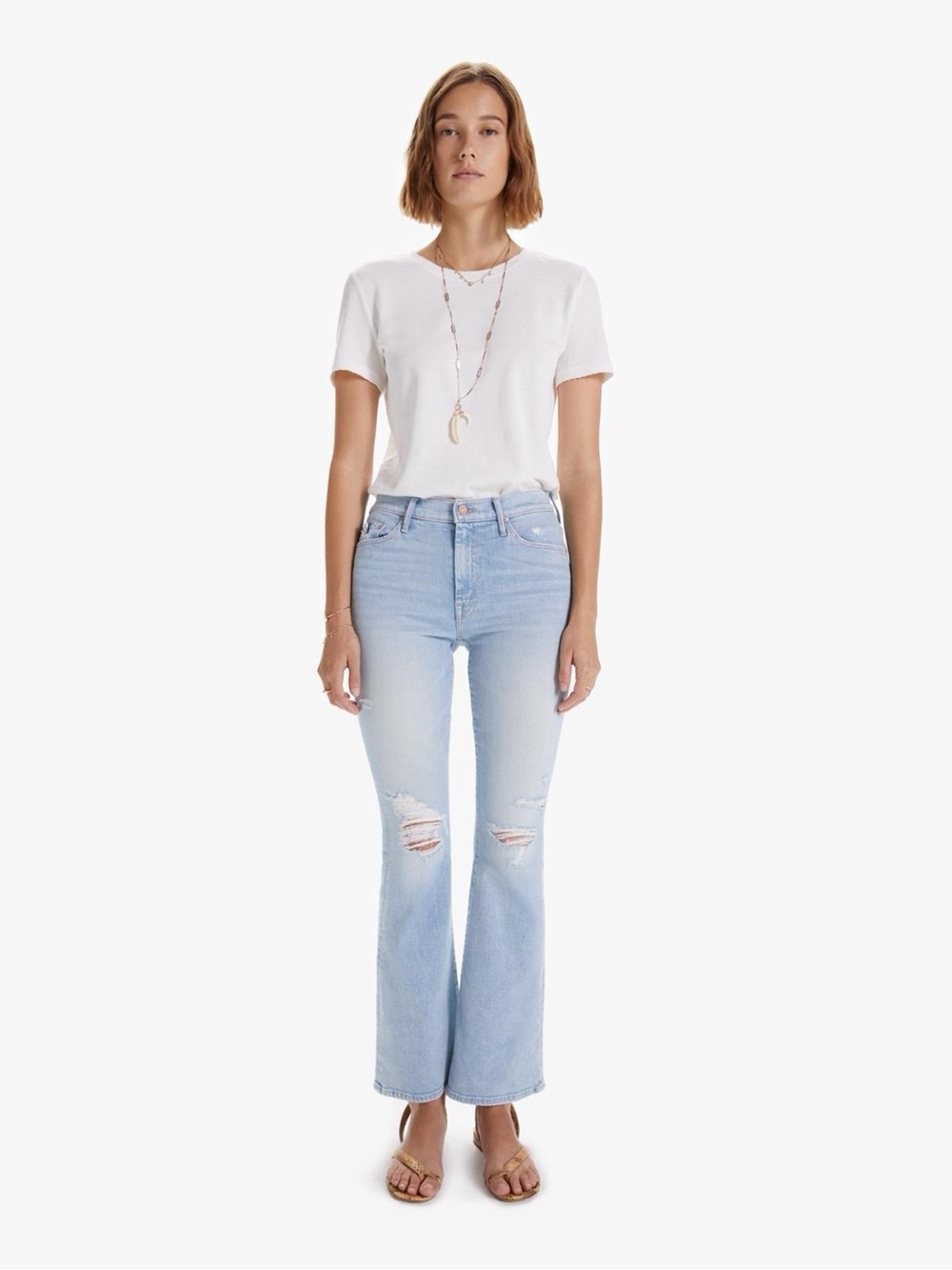 Mother Denim The Weekender in Free Hugs Distressed Flare Jeans Size 29